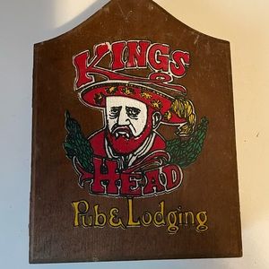 Kings Pub and Lodging, vintage, mini DARTBOARD, Wood